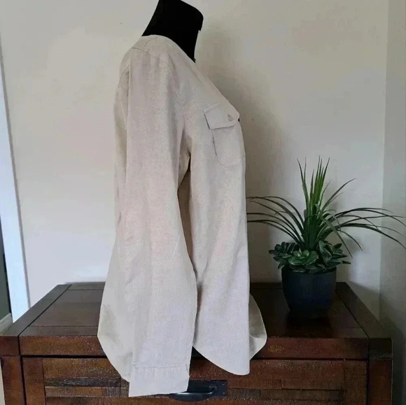 NWT Tahari Long Sleeved Linen Blouse Roll Sleeve Tan Large Popover Style Top - Picture 6 of 16